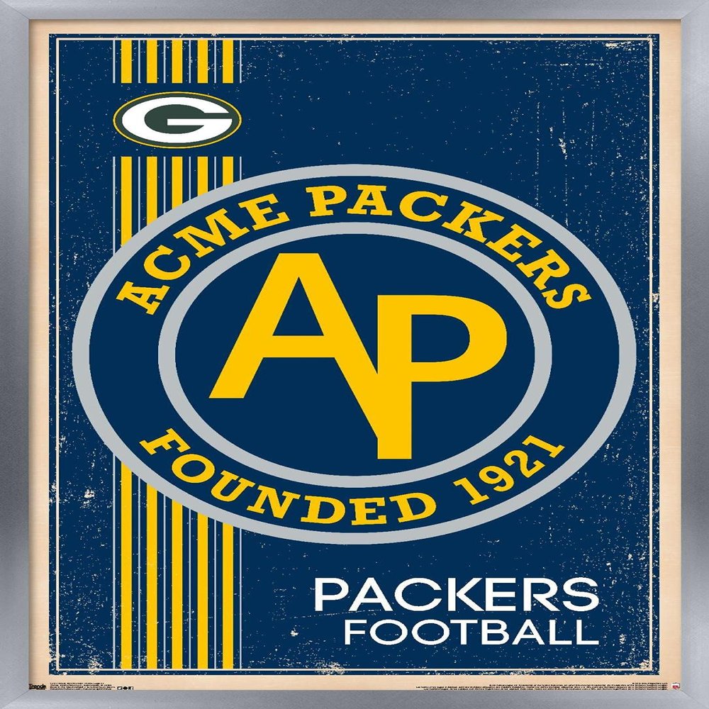 Trends International NFL Green Bay Packers - Retro Logo 14 Wall Poster, 22.375" x 34", Silver Framed Version
