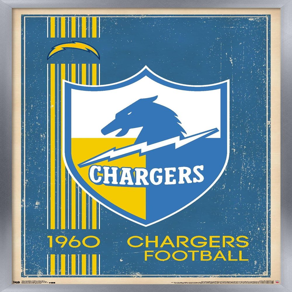 Trends International NFL Los Angeles Chargers - Retro Logo 17 Wall Poster, 22.375" x 34", Silver Framed Version