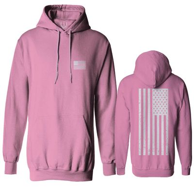 0092. White Vintage American Flag United States America USA us Military Patriotic Sweatshirt Pullover Hoodie (Pink, Small)