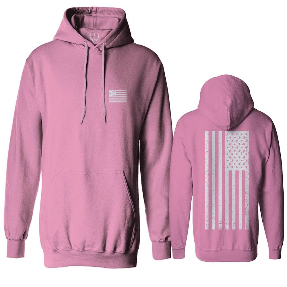 0092. White Vintage American Flag United States America USA us Military Patriotic Sweatshirt Pullover Hoodie (Pink, Small)