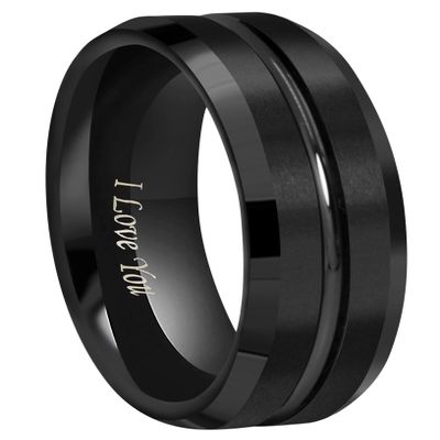 CROWNAL 4mm 6mm 8mm Black Tungsten Wedding Band Ring Men Women Beveled edges Polished Grooved Center Engraved I Love You Size 3.5 To 17 (6mm,16)