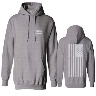 0092. White Vintage American Flag United States America USA us Military Patriotic Sweatshirt Pullover Hoodie (Light Gray, Large)