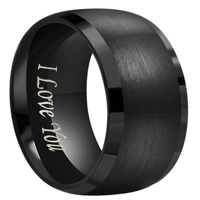 CROWNAL 4mm 6mm 8mm Black Tungsten Couple Wedding Bands Rings Men Women Dome Brushed Finish Beveled Edges Engraved I Love You Size 3.5 To 17 (8mm,7.5)