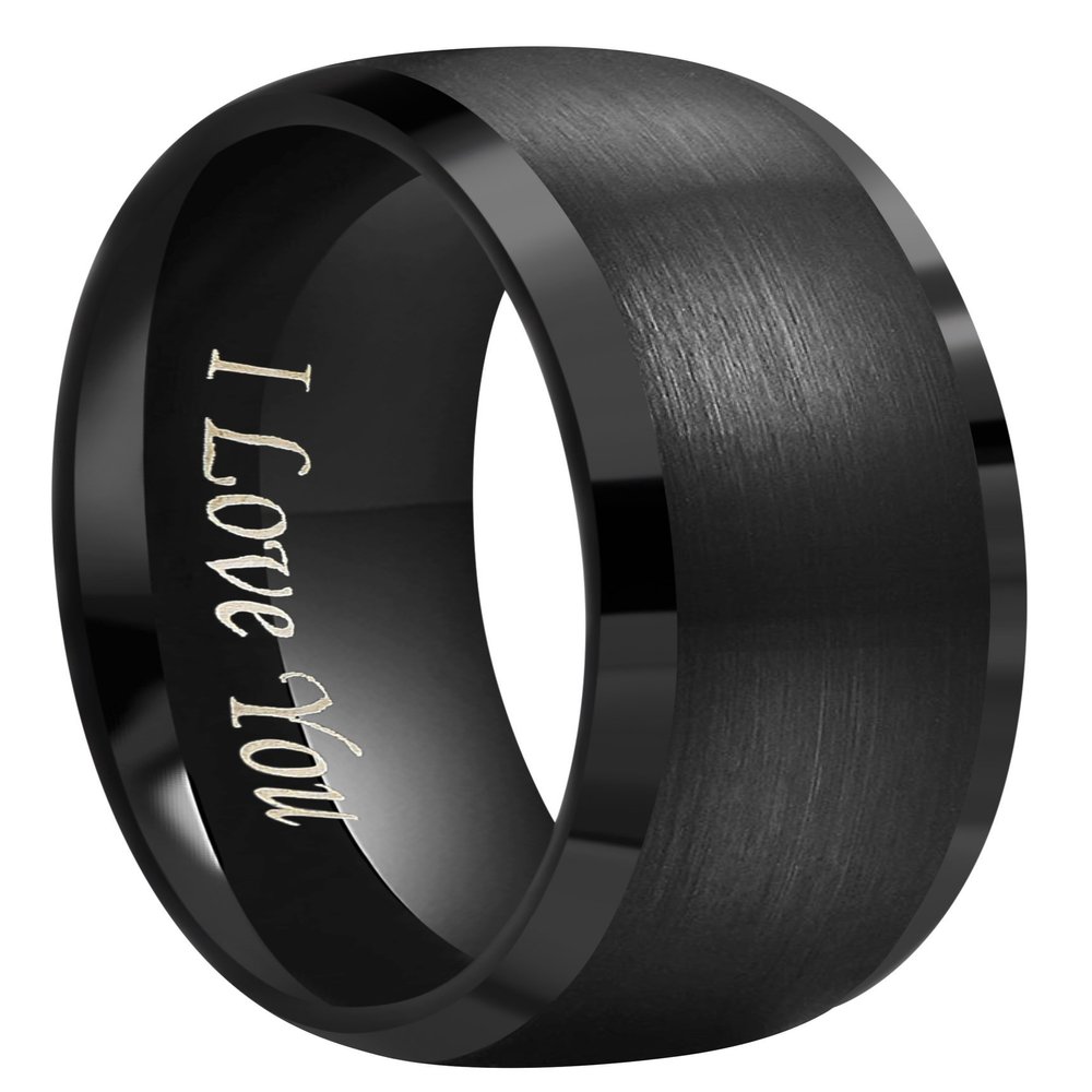 CROWNAL 4mm 6mm 8mm Black Tungsten Couple Wedding Bands Rings Men Women Dome Brushed Finish Beveled Edges Engraved I Love You Size 3.5 To 17 (8mm,7.5)