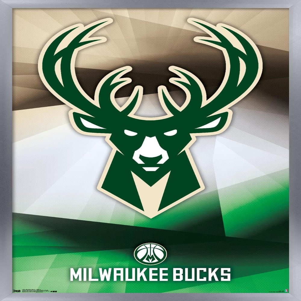 Trends International NBA Milwaukee Bucks - Logo 16 Wall Poster, 22.375" x 34", Silver Framed Version