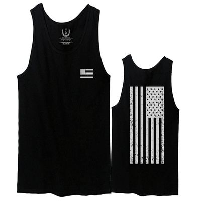 0092. White Vintage American Flag United States America USA us Military Patriotic Men's Tank Top (Black, Large)