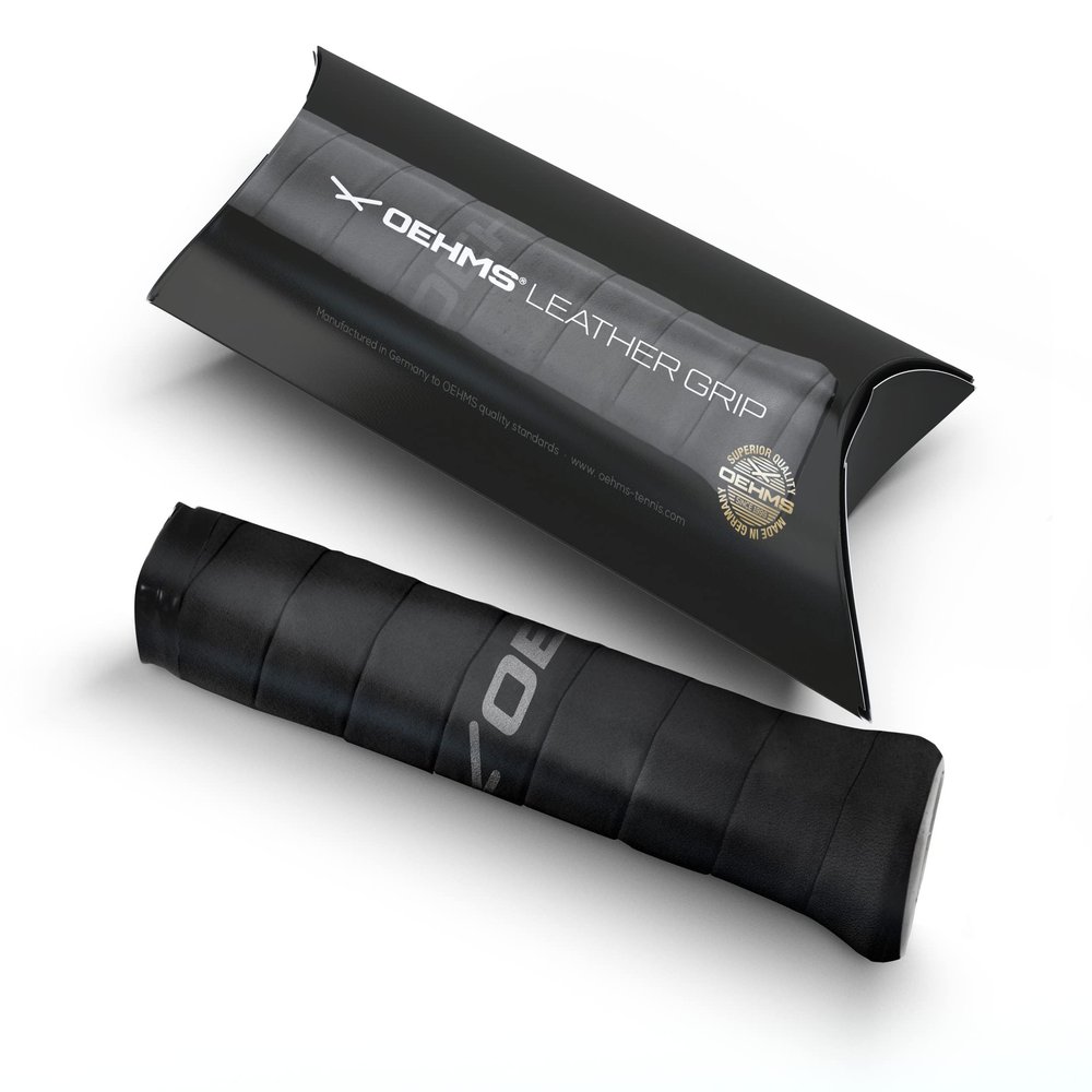 OEHMS Pro Leather Tennis Grip | Black | Adhesive Replacement Grip | Made in Germany