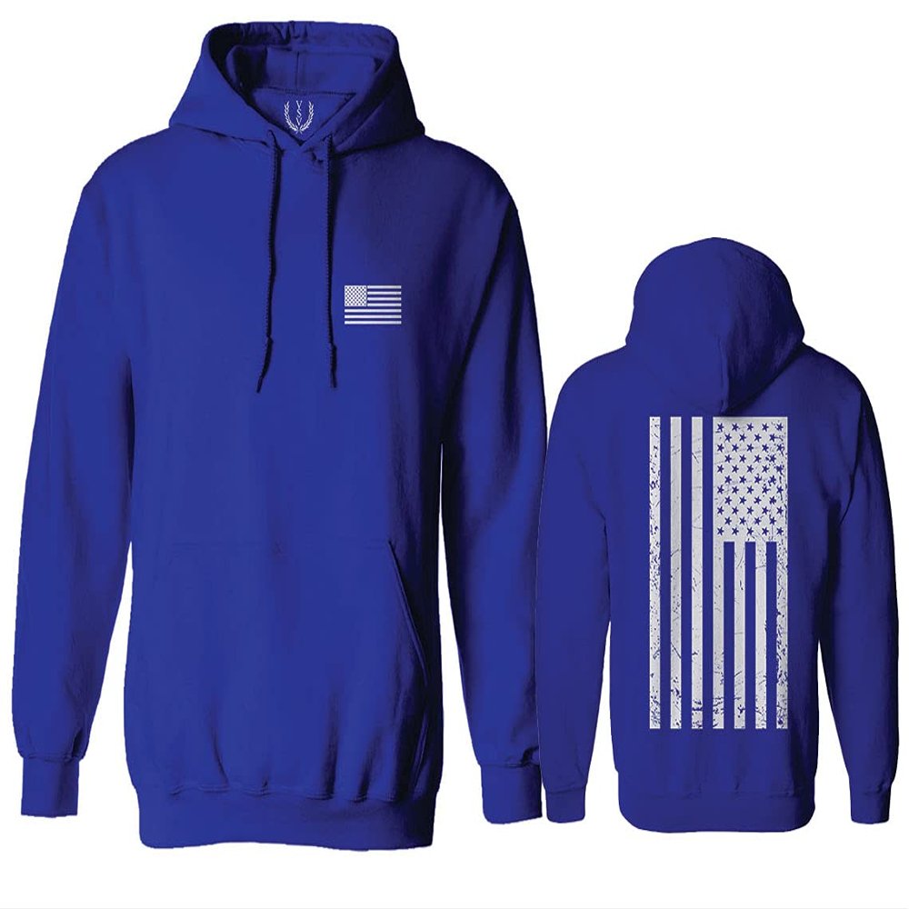 0092. White Vintage American Flag United States America USA us Military Patriotic Sweatshirt Pullover Hoodie (Royal X-Large)