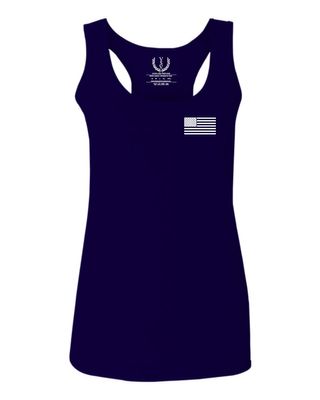 0092. White Vintage American Flag United States America USA us Military Patriotic Women's Tank Top Racerback (Navy Blue, Large)