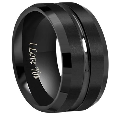 CROWNAL 4mm 6mm 8mm Black Tungsten Wedding Band Ring Men Women Beveled edges Polished Grooved Center Engraved I Love You Size 3.5 To 17 (8mm,13)