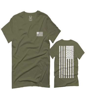 0092. White Vintage American Flag United States America USA us Military Patriotic for Men T Shirt (Olive Green, 2X-Large)