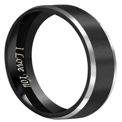 CROWNAL 4mm Black Tungsten Couple Wedding Bands Rings Men Women Polished Beveled Edges Matte Brushed Finish Engraved I Love You Size 3.5 To 17 (4mm,9.5)