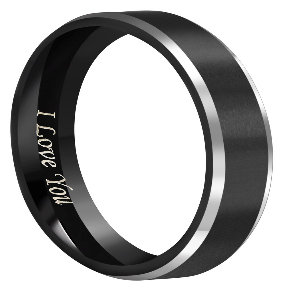 CROWNAL 4mm Black Tungsten Couple Wedding Bands Rings Men Women Polished Beveled Edges Matte Brushed Finish Engraved I Love You Size 3.5 To 17 (4mm,9.5)
