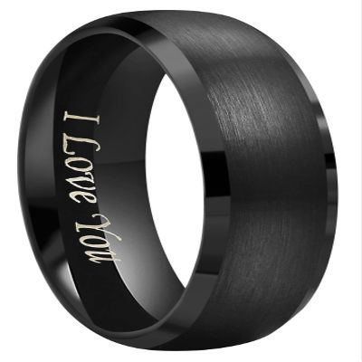 CROWNAL 4mm 6mm 8mm Black Tungsten Couple Wedding Bands Rings Men Women Dome Brushed Finish Beveled Edges Engraved I Love You Size 3.5 To 17 (6mm,7)