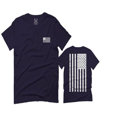 0092. White Vintage American Flag United States America USA us Military Patriotic for Men T Shirt (Navy Blue, 2X-Large)