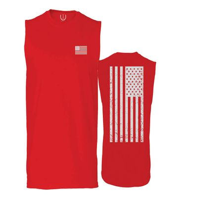 0092. White Vintage American Flag United States America USA us Military Patriotic Men's Muscle Tank Sleeveles t Shirt (Red X Large)