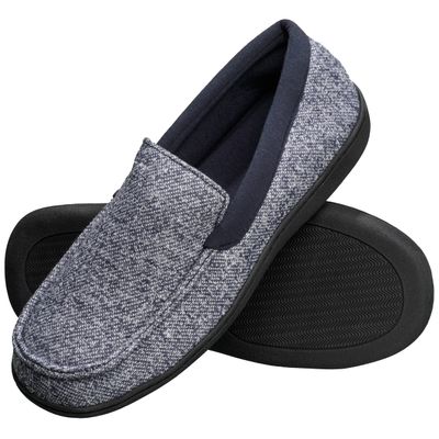 Hanes Men's Slippers House Shoes Moccasin Comfort Memory Foam Indoor Outdoor Fresh IQ, Navy, Small
