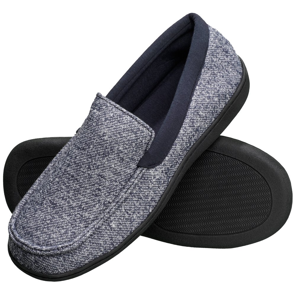 Hanes Men's Slippers House Shoes Moccasin Comfort Memory Foam Indoor Outdoor Fresh IQ, Navy, Small
