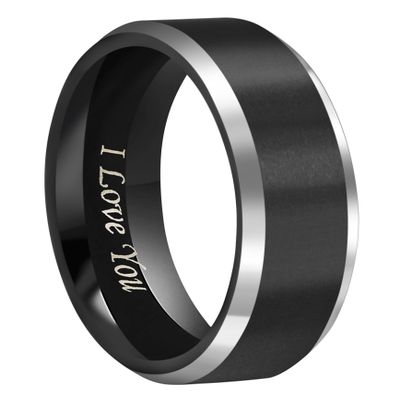 CROWNAL 6mm Black Tungsten Couple Wedding Bands Rings Men Women Polished Beveled Edges Matte Brushed Finish Engraved I Love You Size 3.5 To 17 (6mm,14)