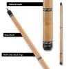 Action VAL34 Value Series Pool Cue - 58" Cue - Hard Maple Shaft with 13mm Boar Skin Tip - Natural Maple with Blue, Grey, Dark Grey and Blue Weaved Rings, 21oz view 3