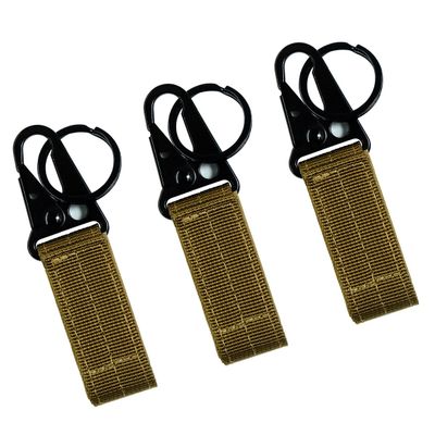 FAIRWIN Tactical Gear Clip, Nylon Key Ring Holder or Tactical Belt Keepers Military Utility Hanger Carabiner Tactical Molle Hook, Black, Tan, Green(Tan,4.2 inch L and 1 inch W)