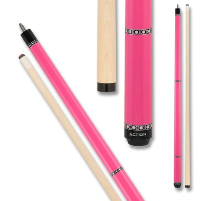 Action VAL27 Value Series Pool Cue - 58" Cue - Hard Maple Shaft with 13mm Boar Skin Tip - Hot Pink with Pale Pink and Purple Rings, 18oz