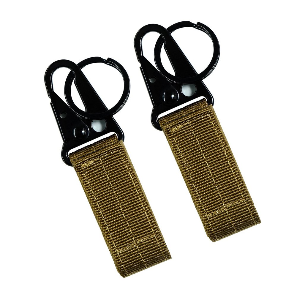 FAIRWIN Tactical Gear Clip, Nylon Key Ring Holder or Tactical Belt Keepers Military Utility Hanger Carabiner Tactical Molle Hook, Black, Tan, Green(Tan,4.2 inch L and 1 inch W)