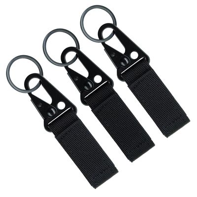 FAIRWIN Tactical Gear Clip, Nylon Key Ring Holder or Tactical Belt Keepers Military Utility Hanger Carabiner Tactical Molle Hook, Black, Tan, Green(Black,4.2 inch L and 1 inch W)