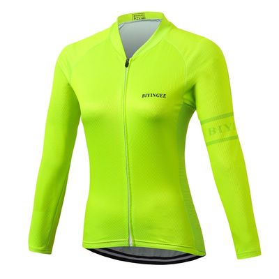 BIYINGEE Women's Cycling Jersey Long Sleeve with Reflective Stripe Fluorescence Green Size XL(CN)