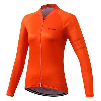BIYINGEE Women's Cycling Jersey Long Sleeve with Reflective Stripe Fluorescence Orange Size XL(CN)