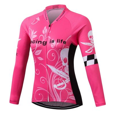 BIYINGEE Women's Cycling Jersey Long Sleeve with Reflective Stripe Skull Pink Size XXL(CN)