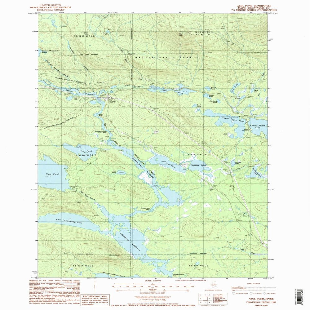 YellowMaps Abol Pond ME topo map, 1:24000 Scale, 7.5 X 7.5 Minute, Historical, 1988, Updated 1988, 26.8 x 21.5 in - Tyvek