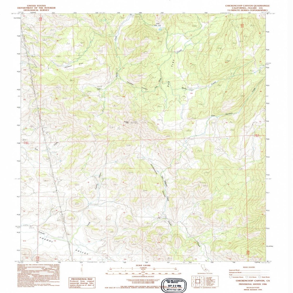 YellowMaps Chickencoop Canyon CA topo map, 1:24000 Scale, 7.5 X 7.5 Minute, Historical, 1986, Updated 1994, 26.8 x 21.9 in - Tyvek