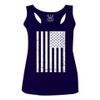 0093. Vintage White American Flag United States America USA Military Patriotic Style Women's Tank Top Racerback (Navy Blue, Medium) view 1