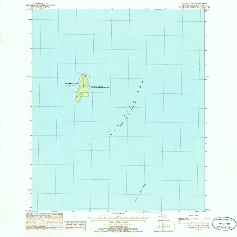 Gull Island MI topo map, 1:24000 Scale, 7.5 X 7.5 Minute, Historical, 1986, Updated 1986, 26.9 x 21.9 in - Tyvek