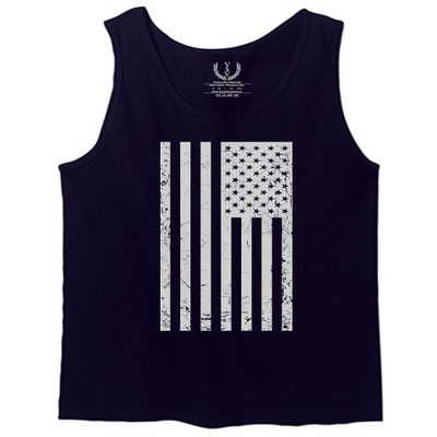0093. Vintage White American Flag United States America USA Military Patriotic Style Men's Tank Top (Navy Blue, Large)