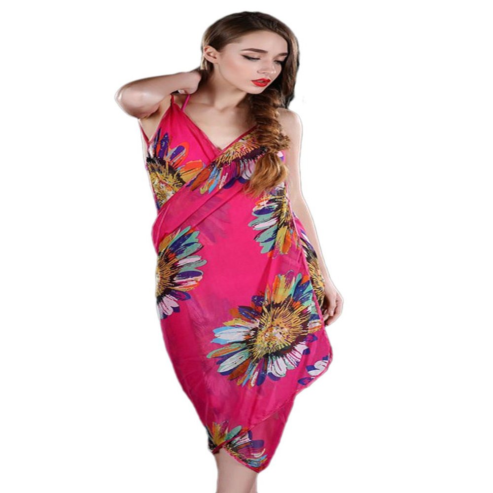 Belyee Fuschia Chiffon Wrap Summer Beach Dress Long Swimwear Cover-up for Women