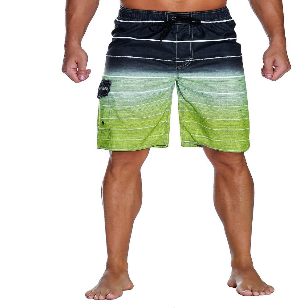 unitop Men's Colortful Striped Swim Trunks House Beach Board Shorts with Lining Yellow-30