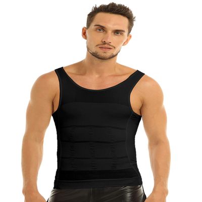 CHICTRY Men's Body Shaper Undershirt Abs Abdomen Compression Muscle Shirt Tanks Black X-Large