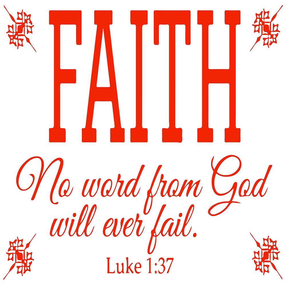 Omega Products Corporation Luke 1:37 Faith no Word from god Will Ever Fail Vinyl Decal Sticker Quote - Large - Orange Red