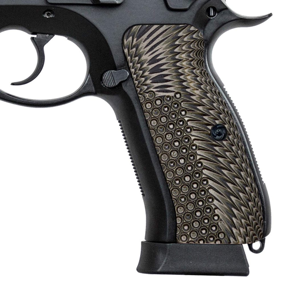 Guuun G10 CZ Grips for Full Size CZ-75B / SP-01 OPS Eagle Wing Texture - Green/Black