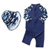 Baby Boys Kids Long Sleeve UV Sun Protection Rash Guards Swimsuit with Hat Navy, 2-3T view 2