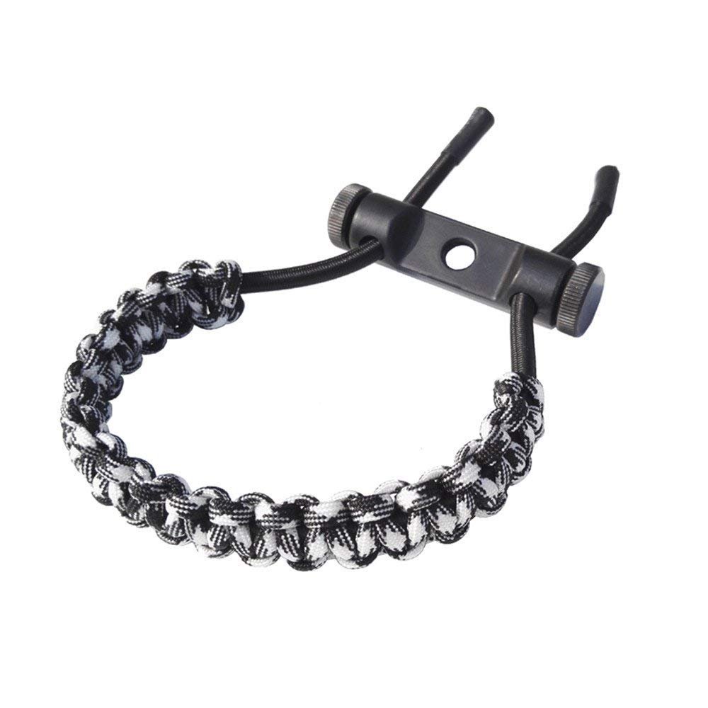 ZSHJG Archery Bow Wrist Sling Survival Sling Hunting Shooting Adjustable Bow Braided Strap Rope for Compound Bow (Black and White)