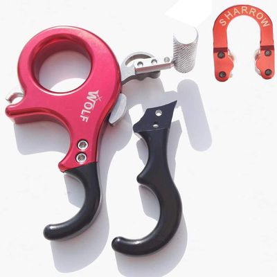SHARROW Bow Release Aids 3 Finger Thumb Release 4 Thumb Trigger Release. for Compound Bow (Red)