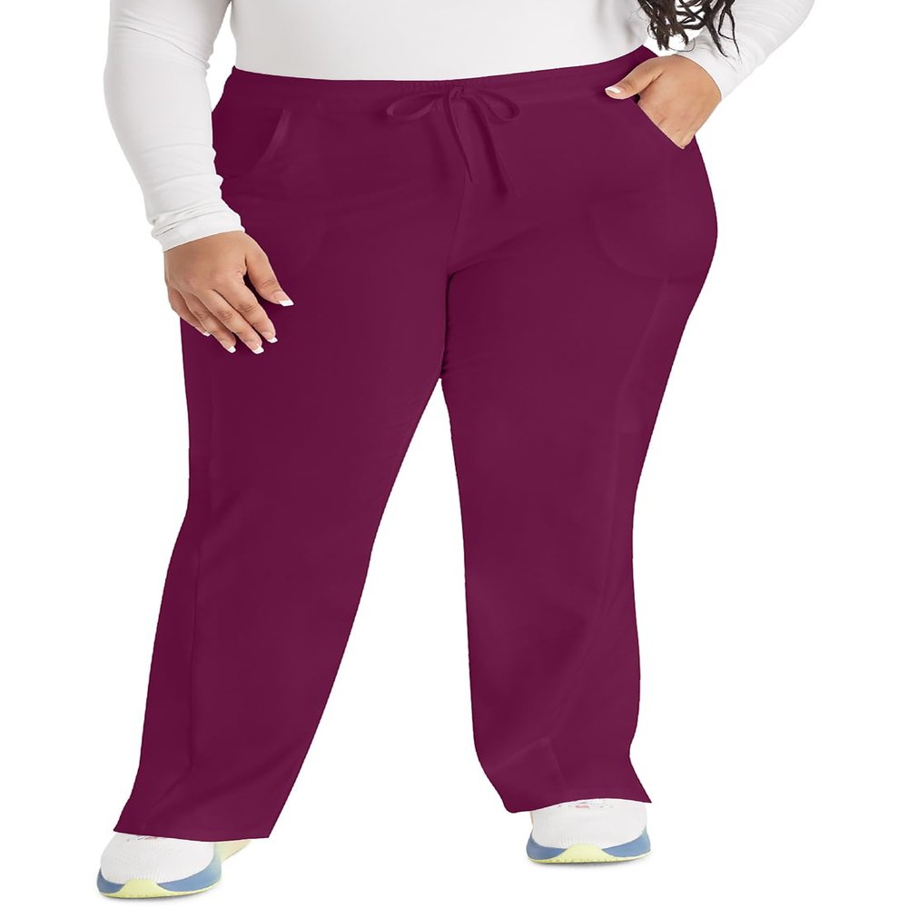 EDS Essentials Scrubs for Women, Drawstring Cargo Scrub Pants DK010P, XL Petite, Wine