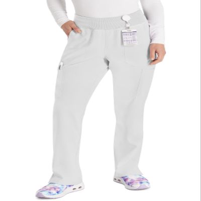 EDS Essentials Pull-On Scrubs for Women, Yoga-Inspired DK005P, L Petite, White
