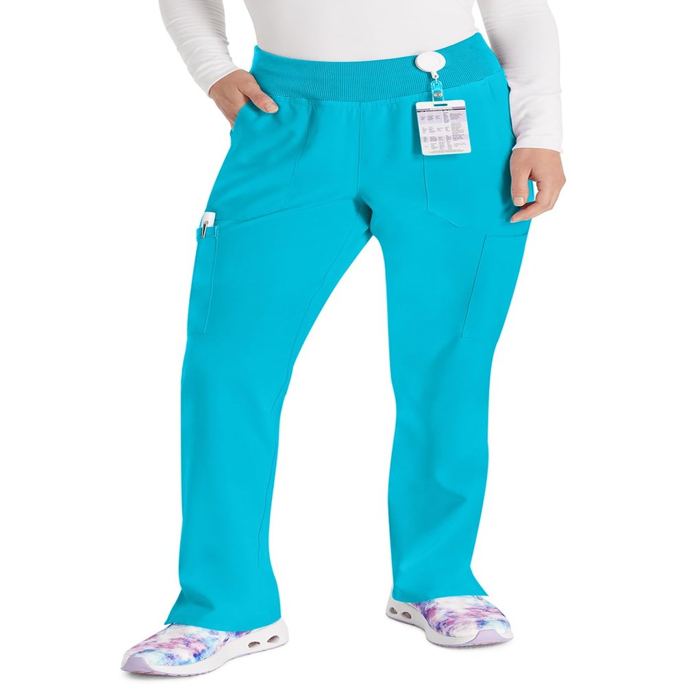 EDS Essentials Pull-On Scrubs for Women, Yoga-Inspired Plus Size DK005P, 3XL Petite, Turquoise