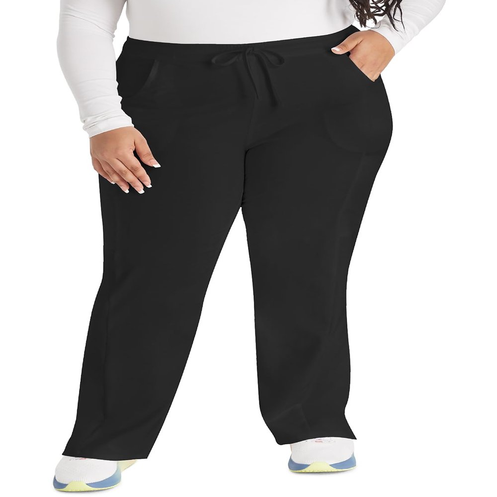 EDS Essentials Scrubs for Women, Drawstring Cargo Scrub Pants DK010P, XL Petite, Black