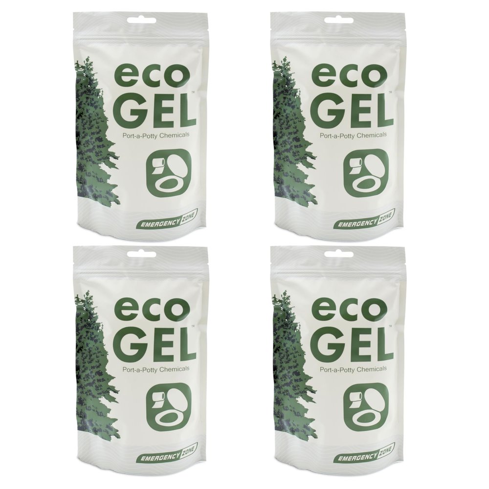 Emergency Zone Eco Gel Port-a-Potty Chemicals - Liquid Waste Gelling and Deodorizing Powder - 4 Pack