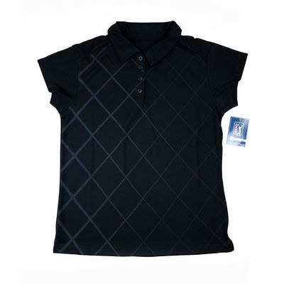 Hireko PGA Tour Women's Polo Shirt - Black Checkered - Large
